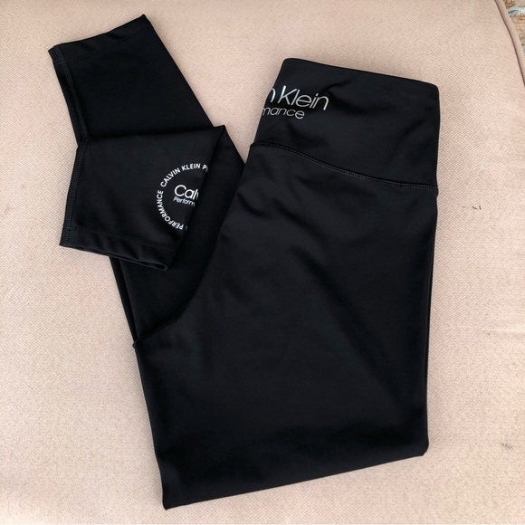 Calvin Klein Performance Stretch Waist Band With Inside Pocket Black Leggings M - Picture 9 of 13